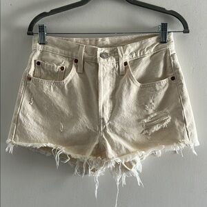 Levi's, Woman's Size 27 Cream Distressed Jean Shorts